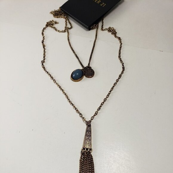 2/$30 Forever 21 Layered Antique Gold tone Tassel Fringed Pendants Necklace - Picture 5 of 9
